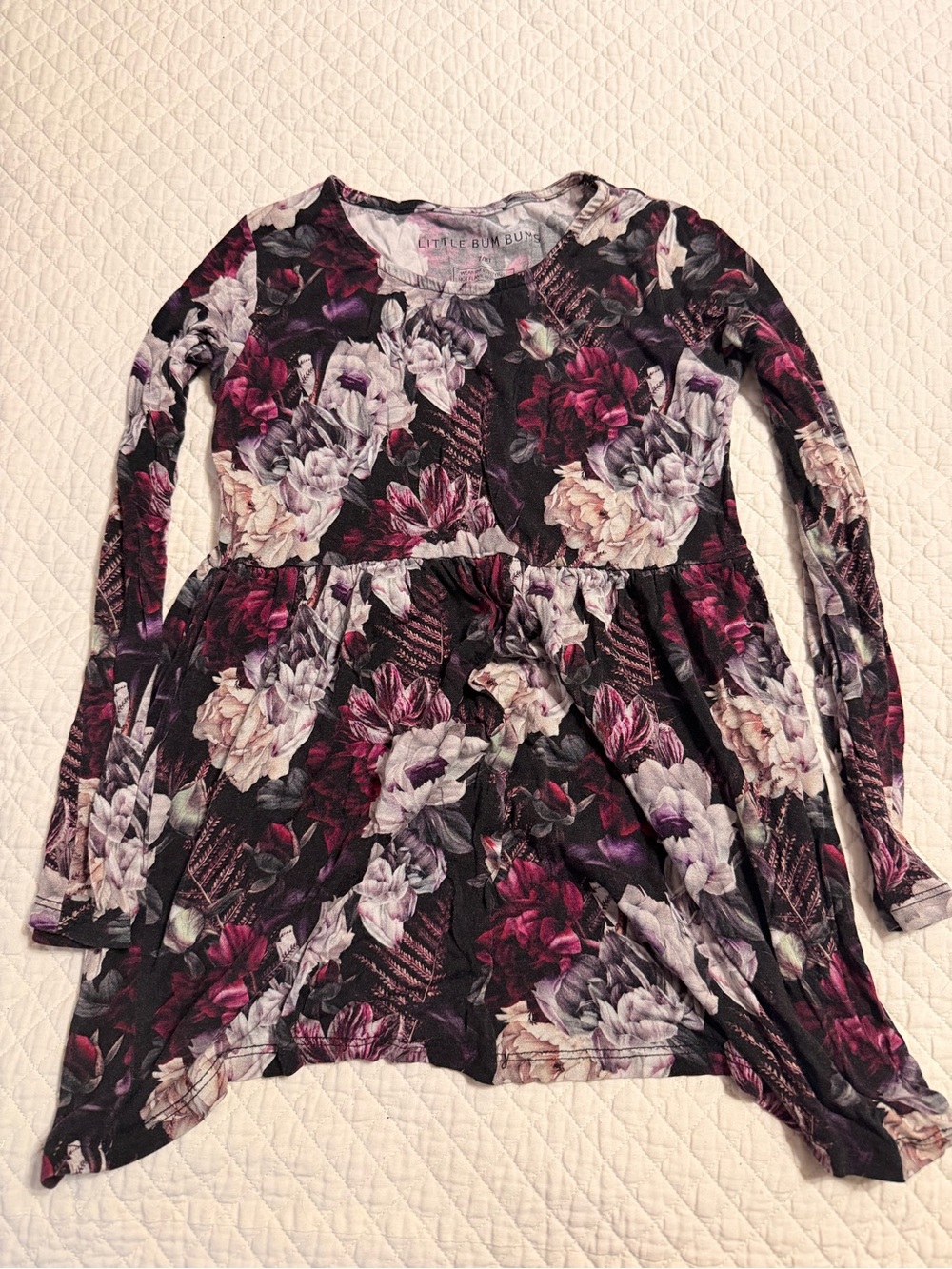 Bums & Roses Floral Long Sleeve Peplum Tunic - Black & Plum